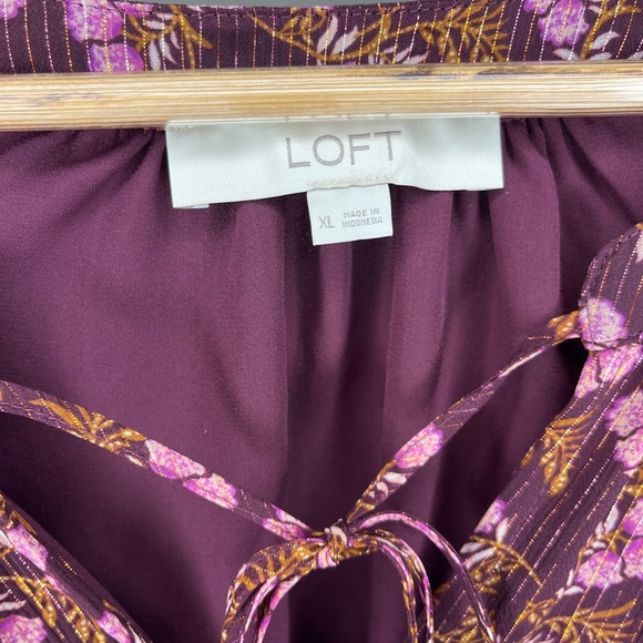 LOFT Women's Shimmer Stripe Floral Print Cottage Whimsygoth Peasant Top Sz XL - Picture 3 of 6